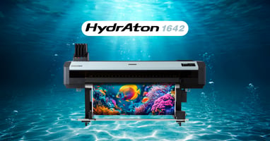 MUTOH HydrAton 1642 water-based UV ink roll-to-roll printer.